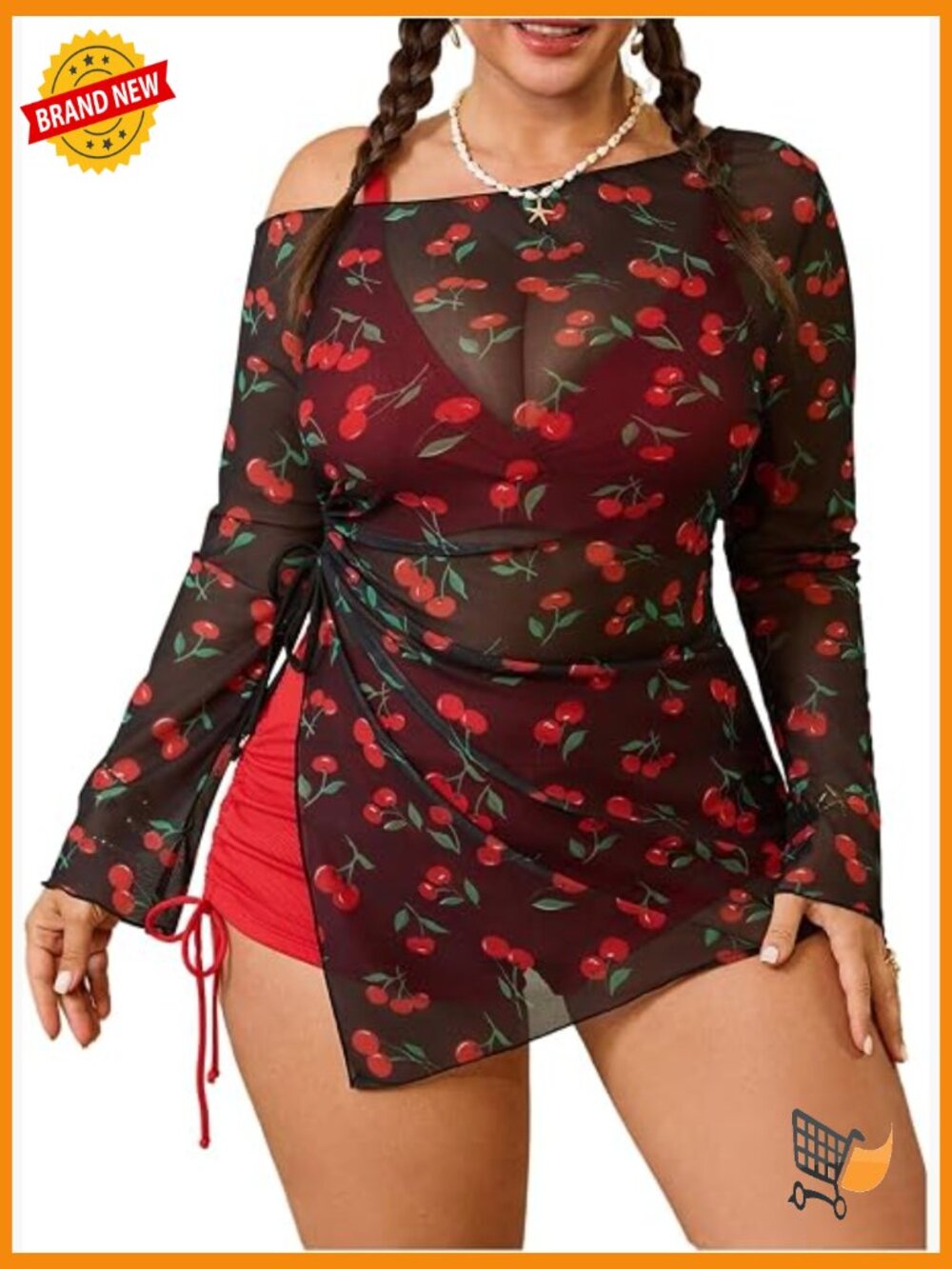 Plus Size 3 Piece Bikini Set with Cover Up High Waisted Swimwear